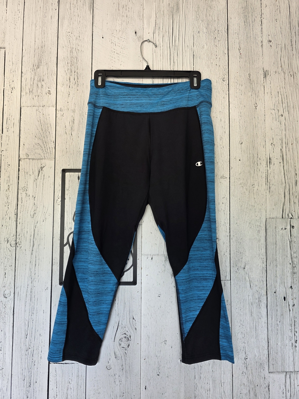 Champion Blue & Black Colorblock Athletic Capri Leggings Women's Size L Yoga